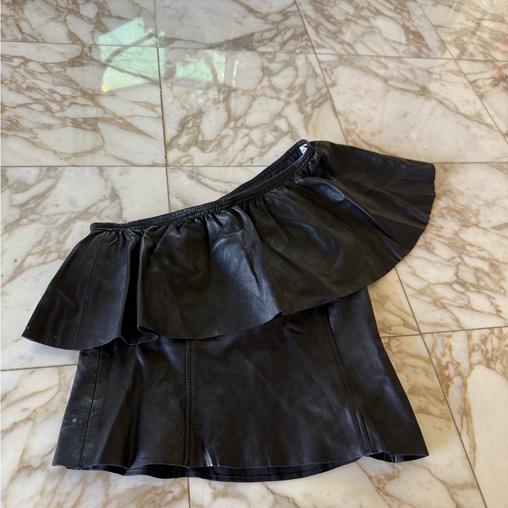A.L.C. Black Leather Crop Top